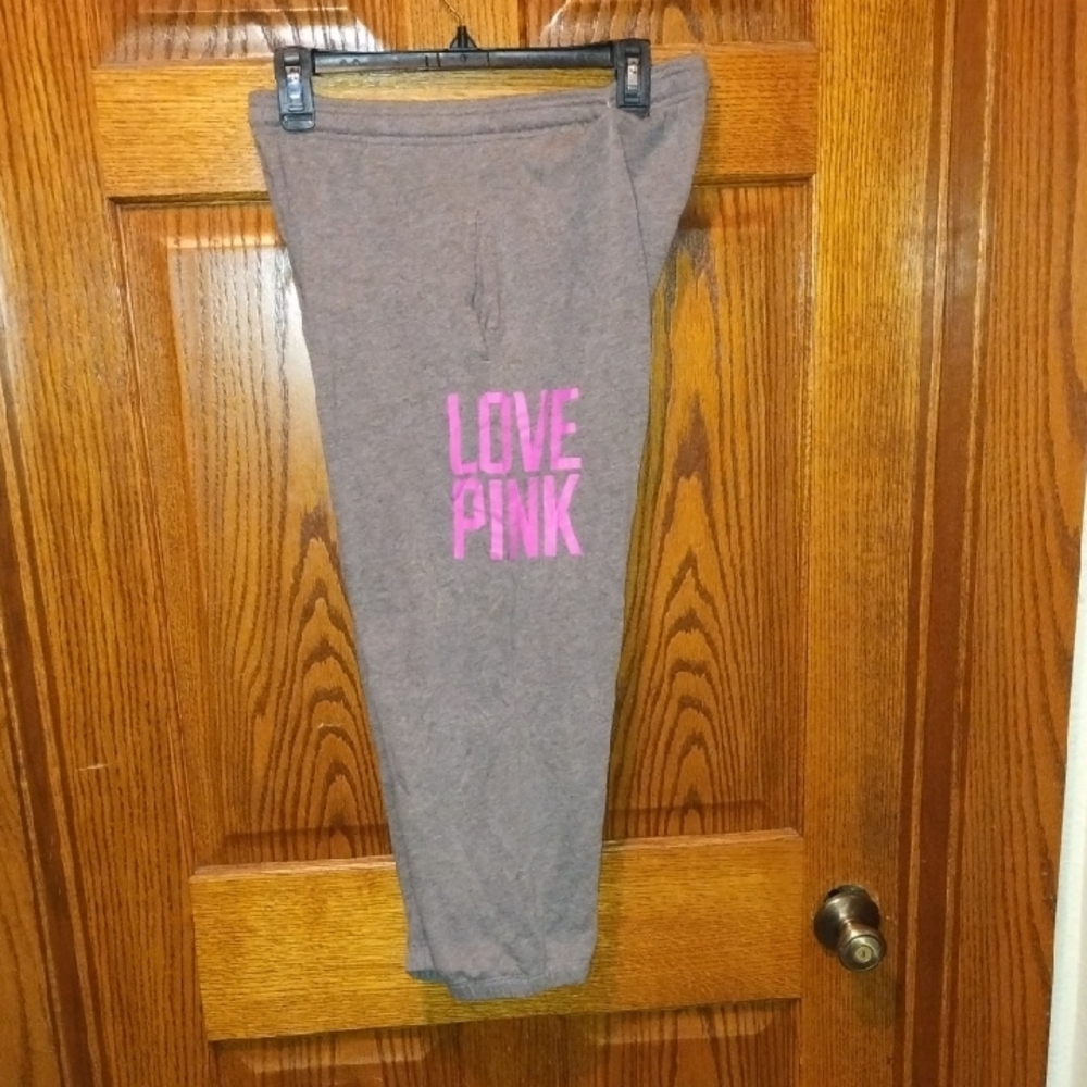 Gray Sweatpants with Pink Logo